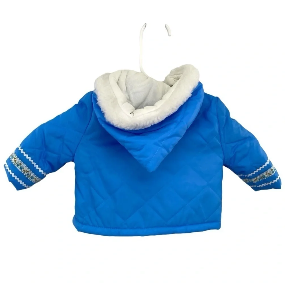 Vintage 70s Nursery Rhyme Baby Blue Quilted Coat